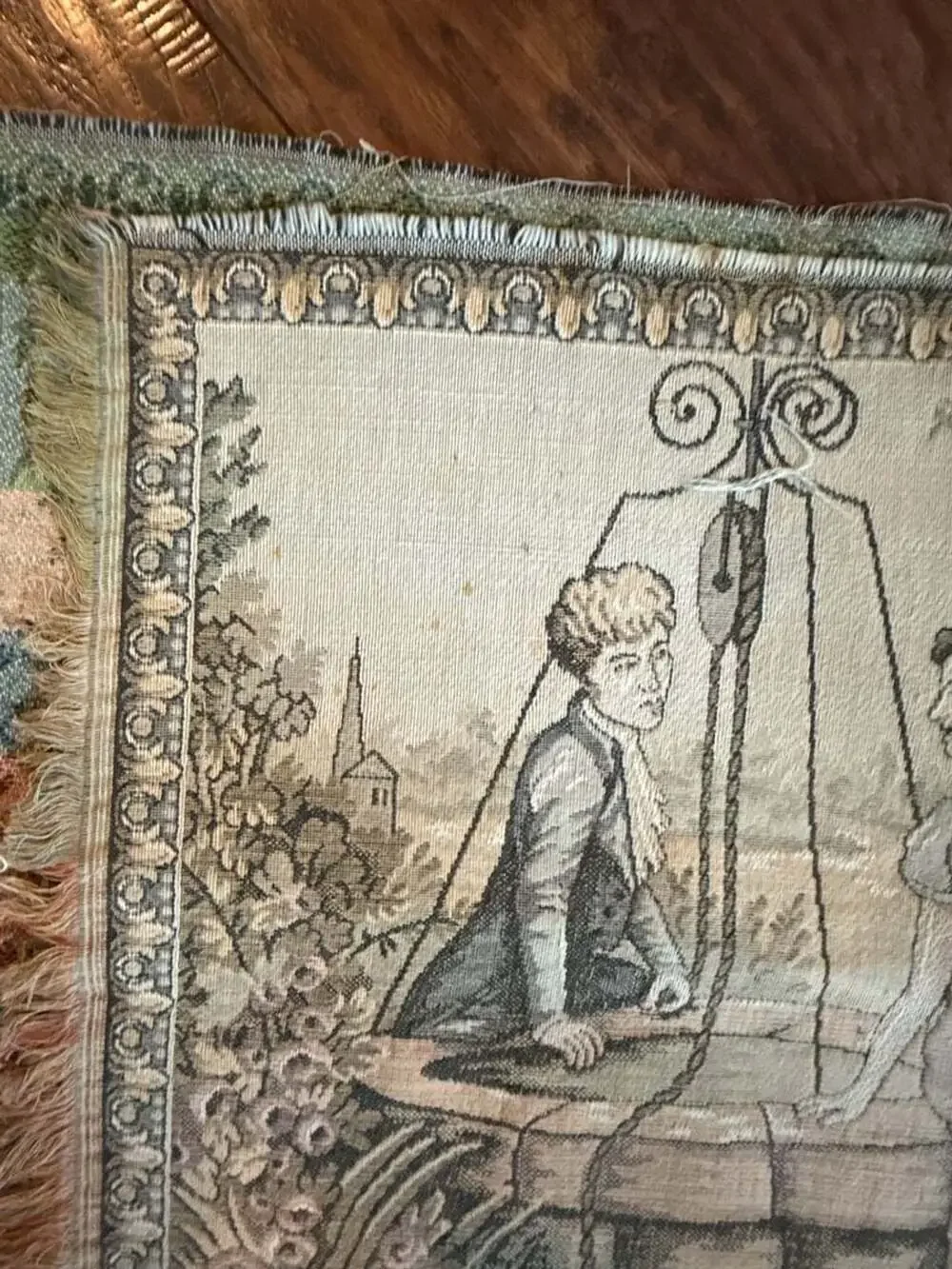 Vintage Woven French Courting Scene Tapestry Table Runner Wall Hanging